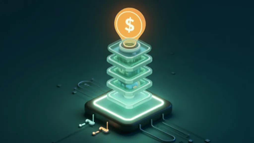 Isometric illustration of a small credit meter feeding token blocks into a server, representing trial API credit